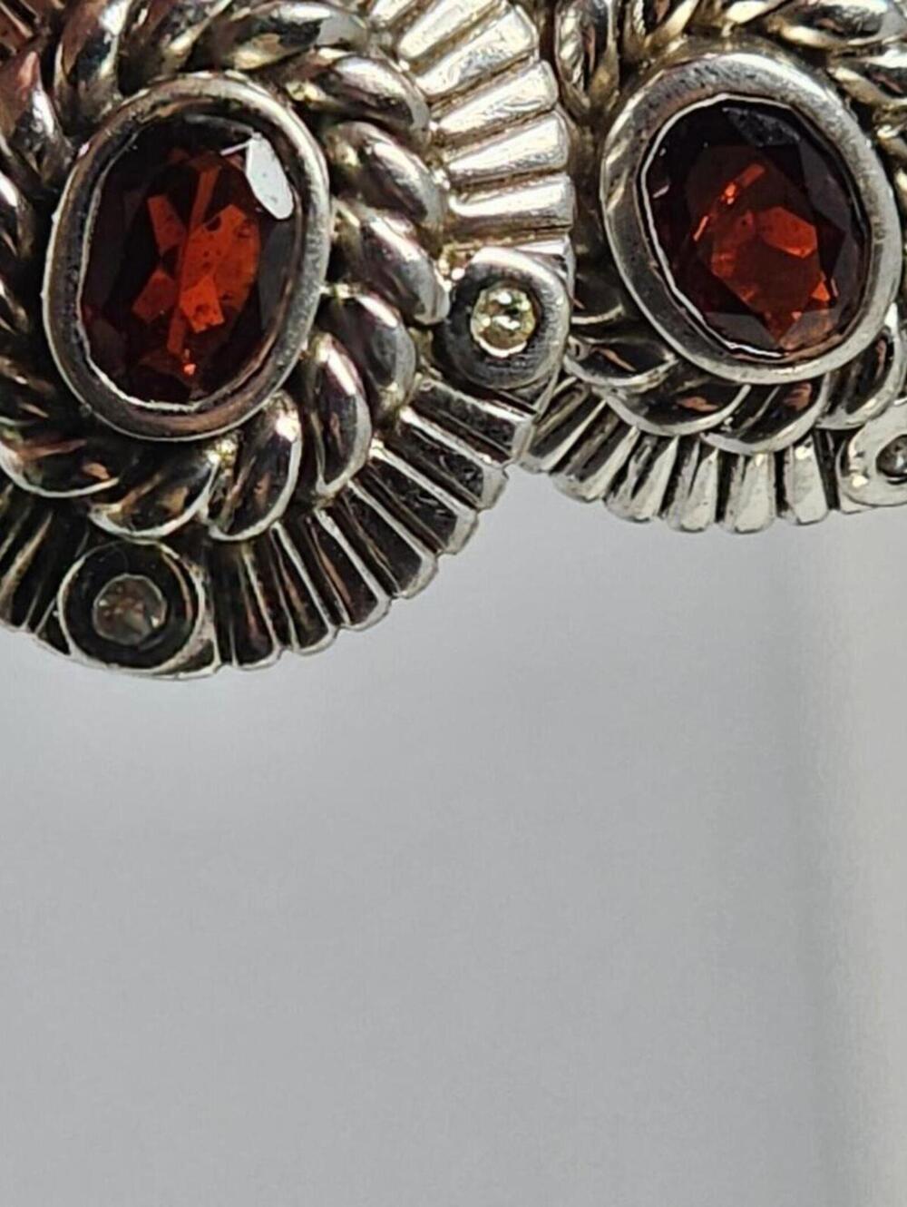 Antique Art Deco Sterling Garnet & Diamond Accent Earrings - Picture 4 of 14